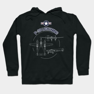 P-38 Lightning USAF Warbird Plane WW2 Airshow T-Shirt Hoodie